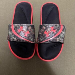 Under Armour Kids Slide Sandals - Black and Red Pattern